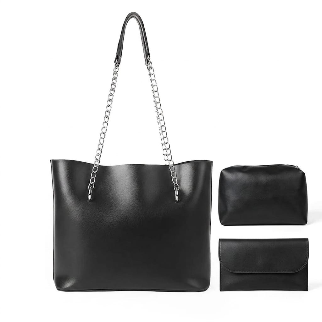 3PC BLACK CHAIN TOTE SET